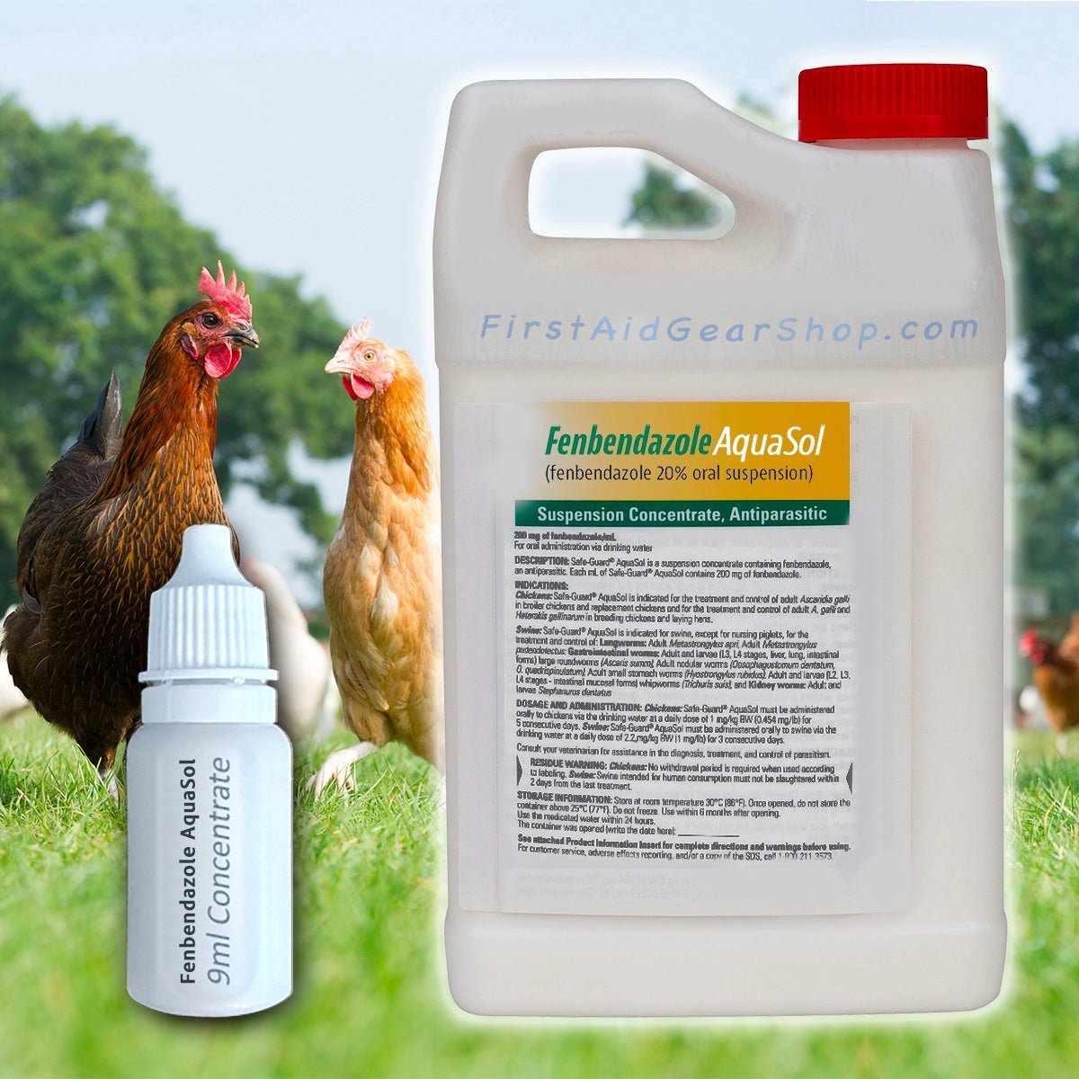 Fenbendazole AquaSol, 9 ml (Treats 800+Lbs Chickens) - First Aid Gear Shop